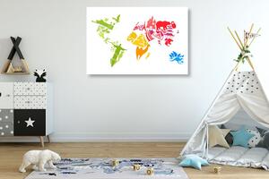 Slika na plutu zemljovid svijeta sa simbolima pojedinih kontinenata