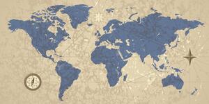 Slika zemljovid svijeta s kompasom u retro stilu