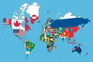 Samoljepljiva tapeta zemljovid svijeta sa zastavama