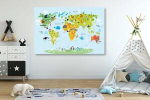 Slika na plutu dječji zemljovid svijeta sa životinjama