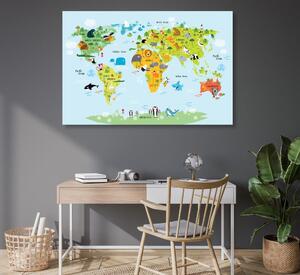 Slika na plutu dječji zemljovid svijeta sa životinjama