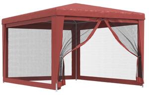 VidaXL Šator za zabave s 4 mrežasta bočna zida crveni 3 x 4 m HDPE
