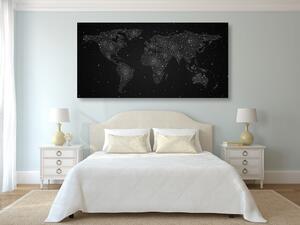 Slika na plutu zemljovid svijeta s noćnim nebom u crno-bijelom dizajnu