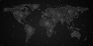 Slika zemljovid svijeta s noćnim nebom u crno-bijelom dizajnu