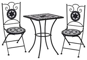 VidaXL 3-dijelni bistro set s keramičkim pločicama crno-bijeli