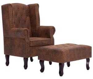 VidaXL Fotelja Chesterfield s tabureom od umjetne brušene kože smeđa