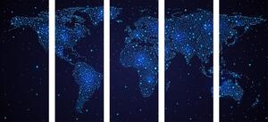 5-dijelna slika zemljovid svijeta s noćnim nebom