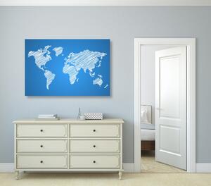 Slika na plutu šrafirani zemljovid svijeta na plavoj pozadini