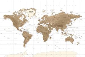 Slika na plutu prekrasni vintage zemljovid svijeta s bijelom pozadinom