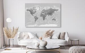 Slika na plutu prekrasni crno-bijeli zemljovid svijeta