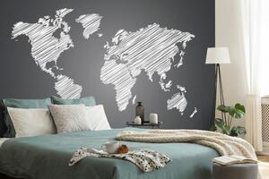 Tapeta šrafirani zemljovid svijeta u crno-bijelom dizajnu