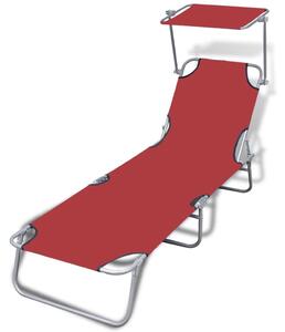 VidaXL Sklopiva ležaljka za sunčanje s baldahinom čelik i tkanina crvena