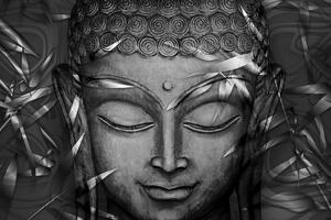 Slika Buddha s osmijehom na lice u crno-bijelom dizajnu