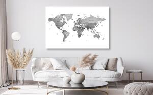 Slika na plutu zemljovid svijeta u crno-bijelim bojama