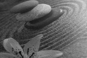 Slika Zen vrt i kamenje u pijesku u crno-bijelom dizajnu