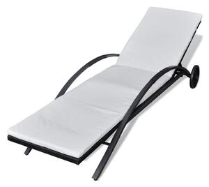 VidaXL Ležaljka za sunčanje s jastukom i kotačima poliratan crna