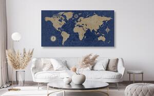 Slika na plutu zemljovid svijeta s kompasom u retro stilu na plavoj pozadini