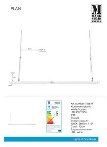 Bijela viseća svjetliljka Markslöjd Plan, dužina 120 cm