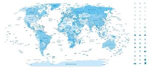 Tapeta detaljni zemljovid svijeta u plavoj boji