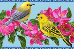 Slika ptičice i cvijeće u vintage stilu