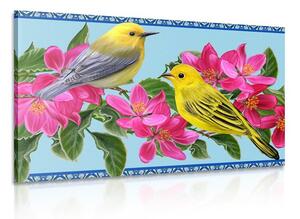 Slika ptičice i cvijeće u vintage stilu