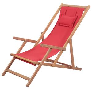 VidaXL Sklopiva ležaljka za plažu od tkanine s drvenim okvirom crvena