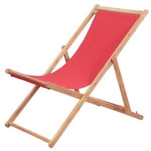 VidaXL Sklopiva ležaljka za plažu od tkanine s drvenim okvirom crvena