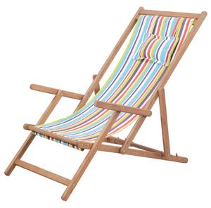 VidaXL Sklopiva ležaljka za plažu od tkanine s drvenim okvirom višebojna