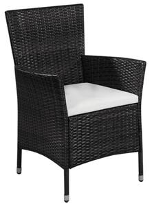 VidaXL Vrtna stolica i tabure od poliratana s jastucima crni