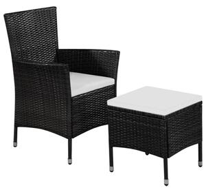 VidaXL Vrtna stolica i tabure od poliratana s jastucima crni