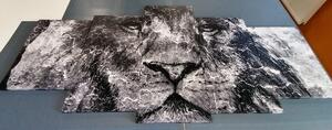 5-dijelna slika lice lava u crno-bijelom dizajnu