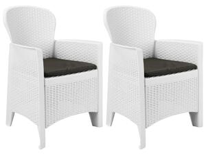 VidaXL Vrtne stolice 2 kom s jastucima bijele plastične nalik na ratan