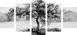 5-dijelna slika orijentalna trešnja u crno-bijelom dizajnu
