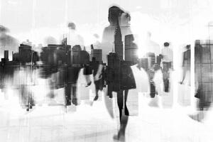 Slika siluete ljudi u velegradu u crno-bijelom dizajnu