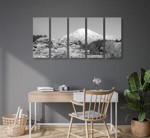 5-dijelna slika planina Fuji u crno-bijelom dizajnu