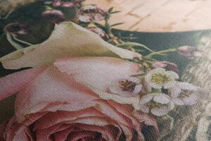 Slika ruža i srdašce u juti u vintage dizajnu
