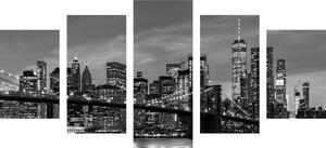 5-dijelna slika divan most u Brooklynu u crno-bijelom dizajnu