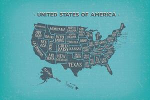 Samoljepljiva tapeta školski zemljovid SAD-a s plavom pozadinom