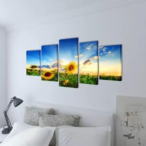 VidaXL Zidne Slike na Platnu Set s Printom Suncokreta 200 x 100 cm
