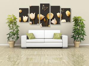 5-dijelna slika tulipani sa zlatnim motivom