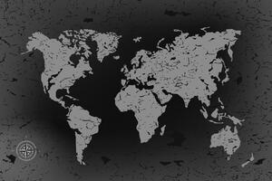 Slika stari zemljovid svijeta na apstraktnoj pozadini u crno-bijelom dizajnu