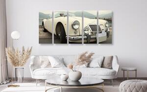 5-dijelna slika bijelo luksuzno starodobno vozilo