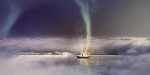 Slika polarna svjetlost iznad zaleđenog jezera