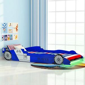 VidaXL Dječji krevet u obliku trkaćeg automobila LED 90 x 200 cm plavi