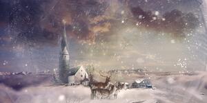 Slika jelen i srne u snježnom selu