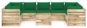 10-dijelna vrtna garnitura s jastucima zeleno impregnirano drvo