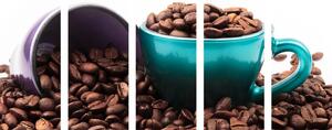 5-dijelna slika šalice sa zrnima kave