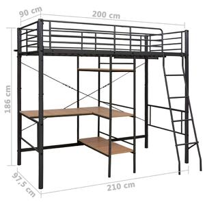 Krevet na kat sa stolićima u okviru crni metalni 90 x 200 cm