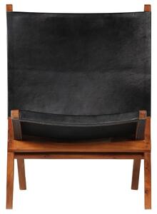VidaXL Sklopiva stolica za opuštanje od prave kože crna