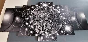 5-dijelna slika zadivljujuća Mandala u crno-bijelom dizajnu